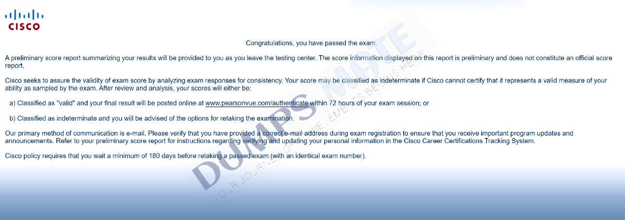 Successful Implementing and Administering Cisco Solutions (200-301 CCNA) v1.1 exam result 1