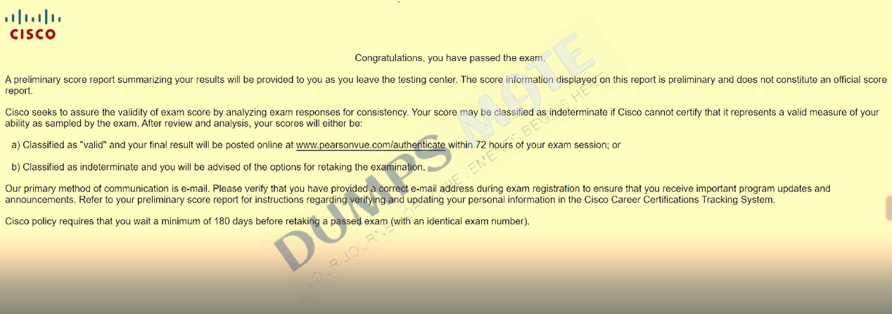 Successful Implementing and Administering Cisco Solutions (200-301 CCNA) v1.1 exam result 3