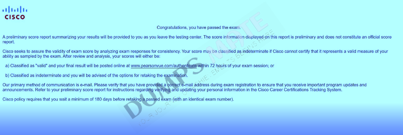 Successful Implementing and Administering Cisco Solutions (200-301 CCNA) v1.1 exam result 4