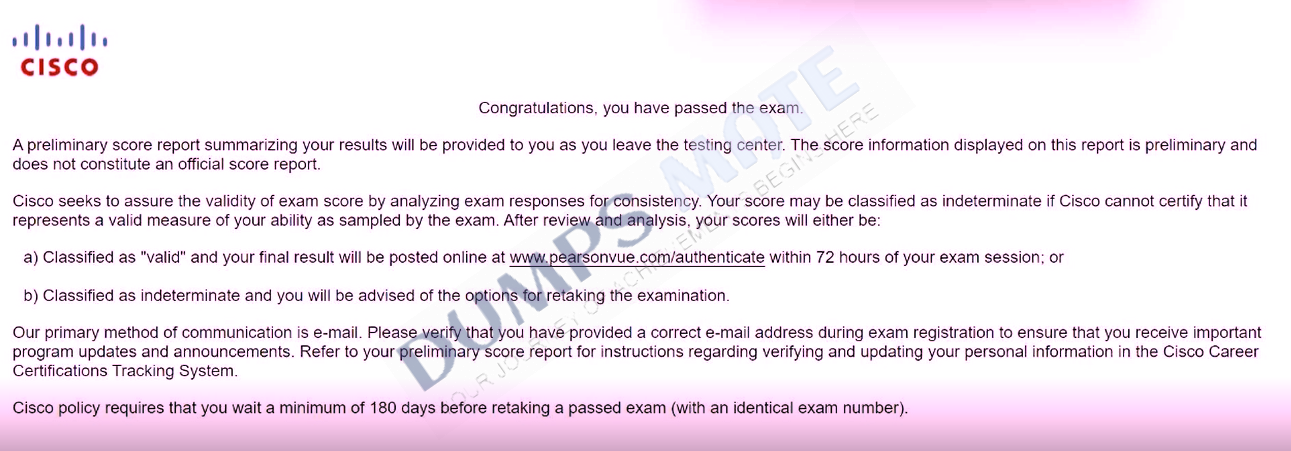 Successful Implementing and Administering Cisco Solutions (200-301 CCNA) v1.1 exam result 2