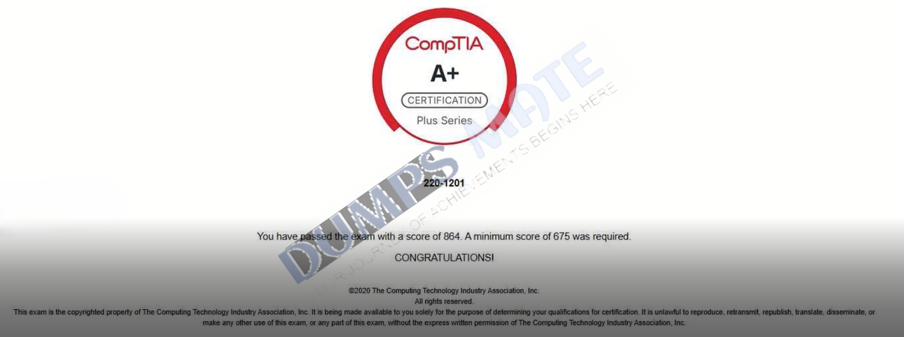 Successful CompTIA A+ Core 1 Exam (2026) exam result 1