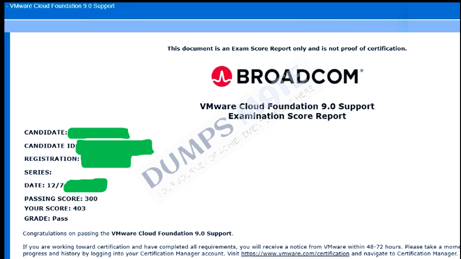 Successful VMware Certified Professional - VMware Cloud Foundation 9.0 Support exam result 1