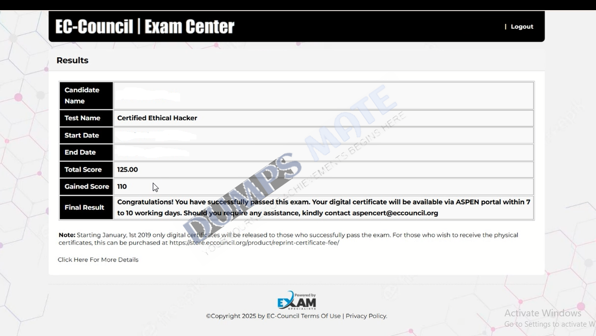 Successful Certified Ethical Hacker Exam (CEHv13) exam result 2