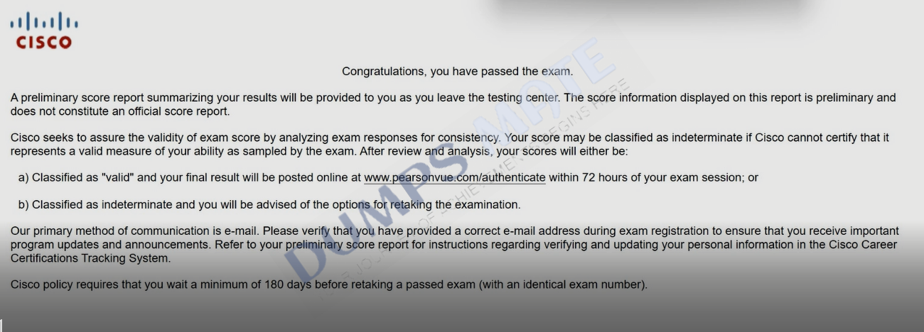 Successful Implementing Cisco Enterprise Network Core Technologies (350-401 ENCOR) exam result 2