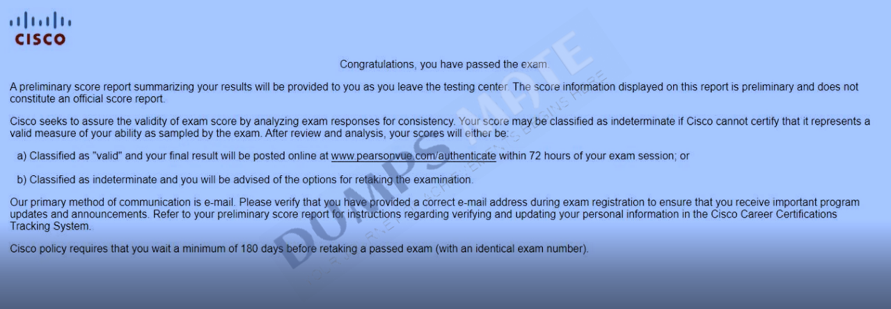 Successful Implementing Cisco Enterprise Network Core Technologies (350-401 ENCOR) exam result 4