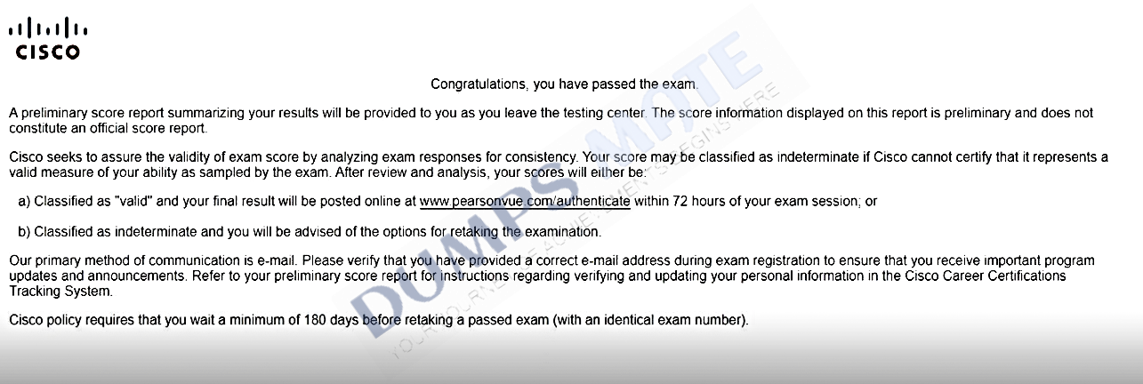 Successful Implementing Cisco Enterprise Network Core Technologies (350-401 ENCOR) exam result 1