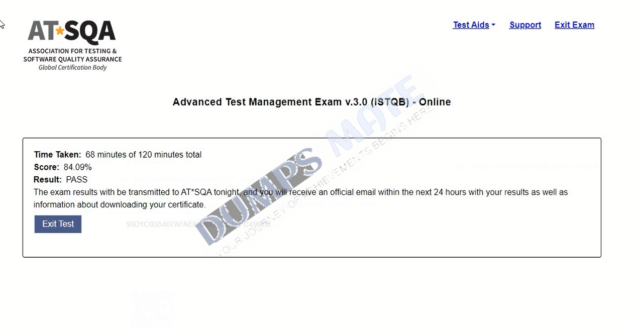 Successful Advanced Test Management Exam v 3.0 – ISTQB exam result 1