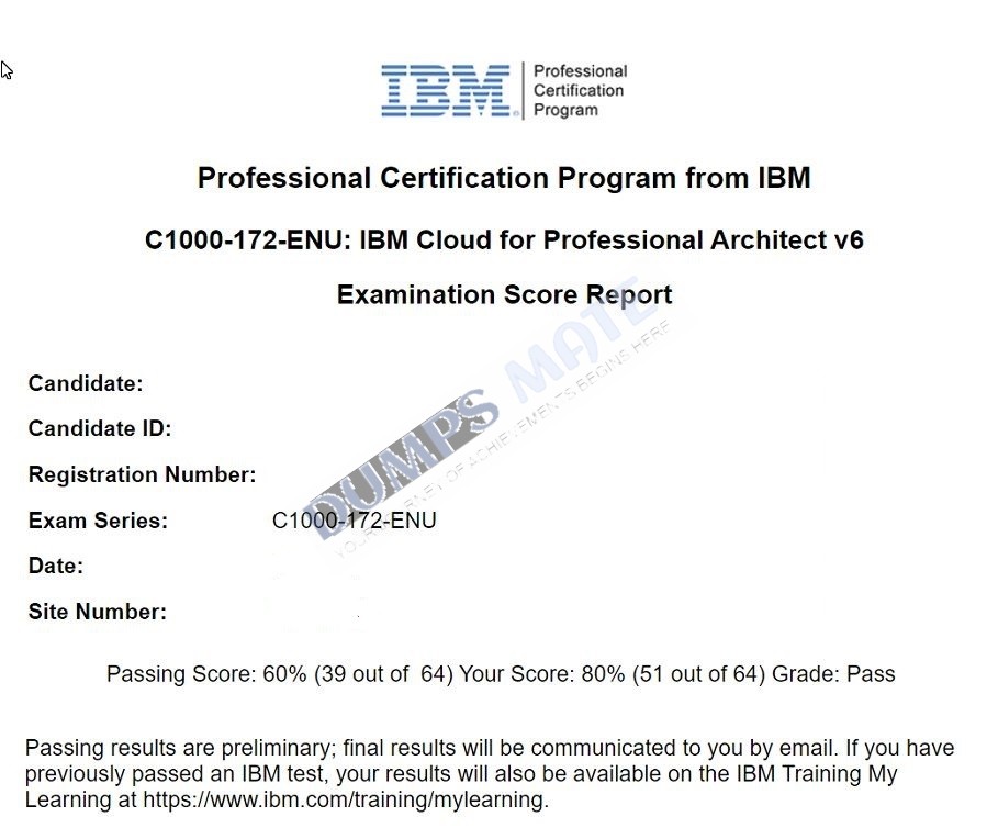 Successful IBM Cloud Professional Architect v6 exam result 1