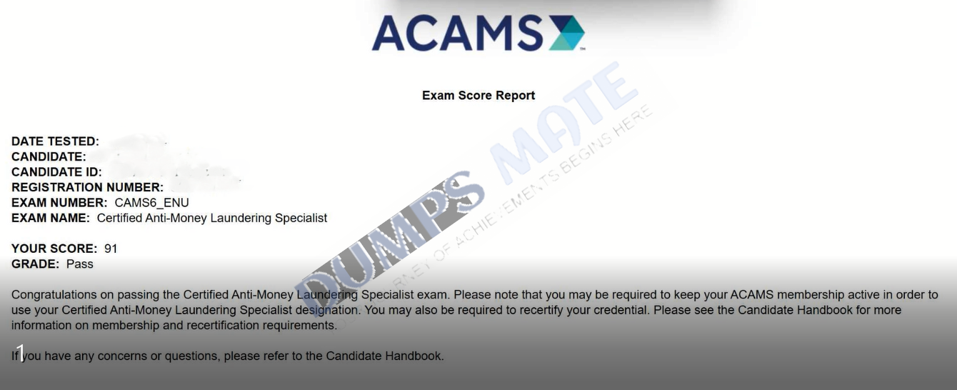 Successful Certified Anti-Money Laundering Specialist (CAMS7 the 7th edition) exam result 3