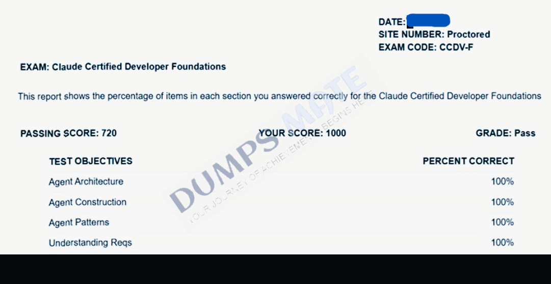 Successful Claude Certified Developer-Foundations exam result 1