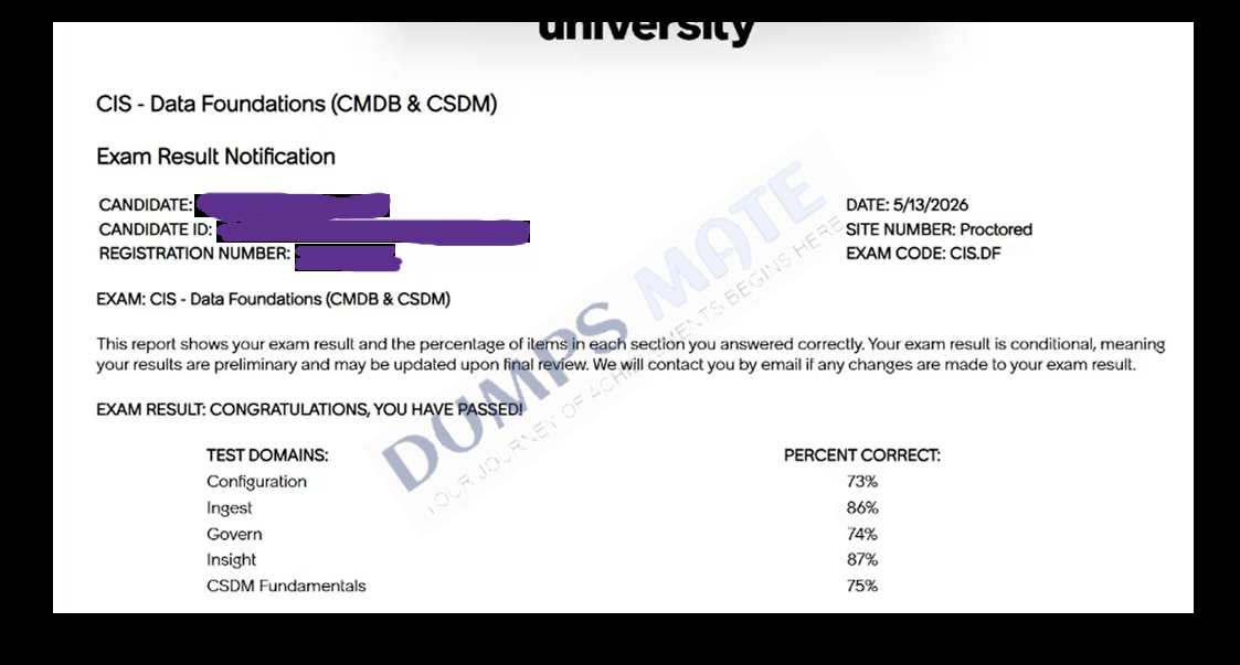 Successful Certified Implementation Specialist - Data Foundations (CMDB and CSDM) exam result 2