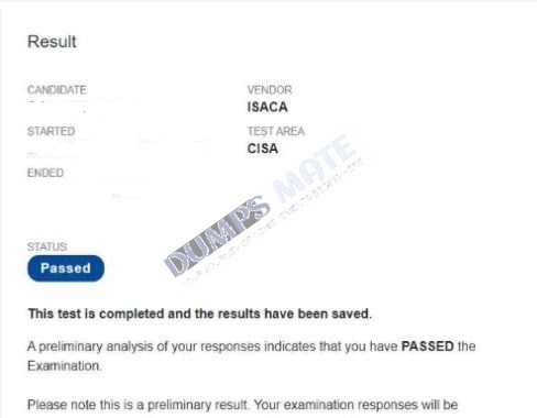 Successful Certified Information Systems Auditor exam result 1