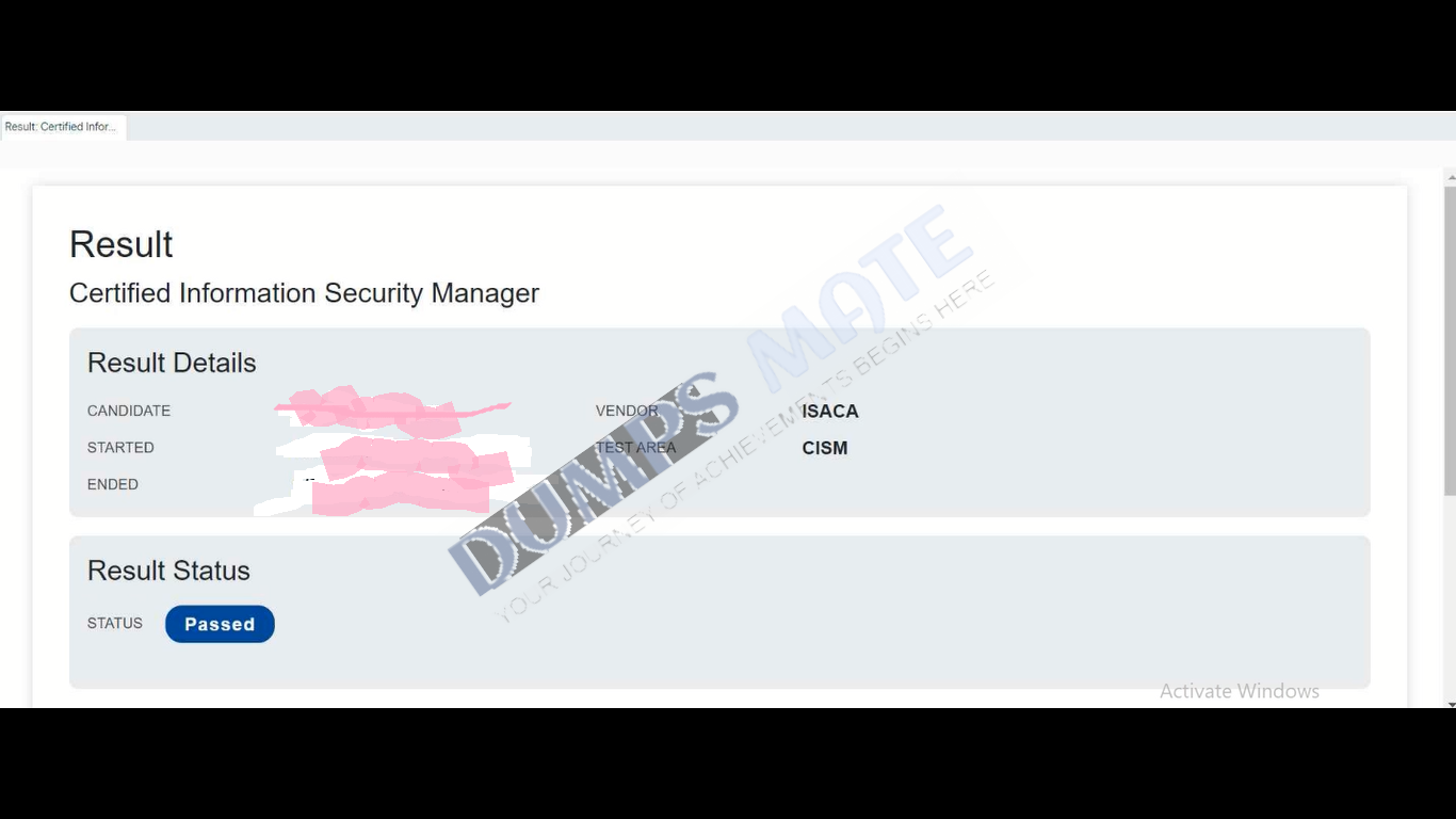 Successful Certified Information Security Manager exam result 2