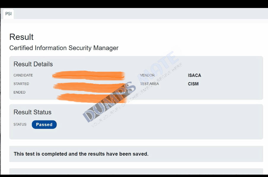 Successful Certified Information Security Manager exam result 3