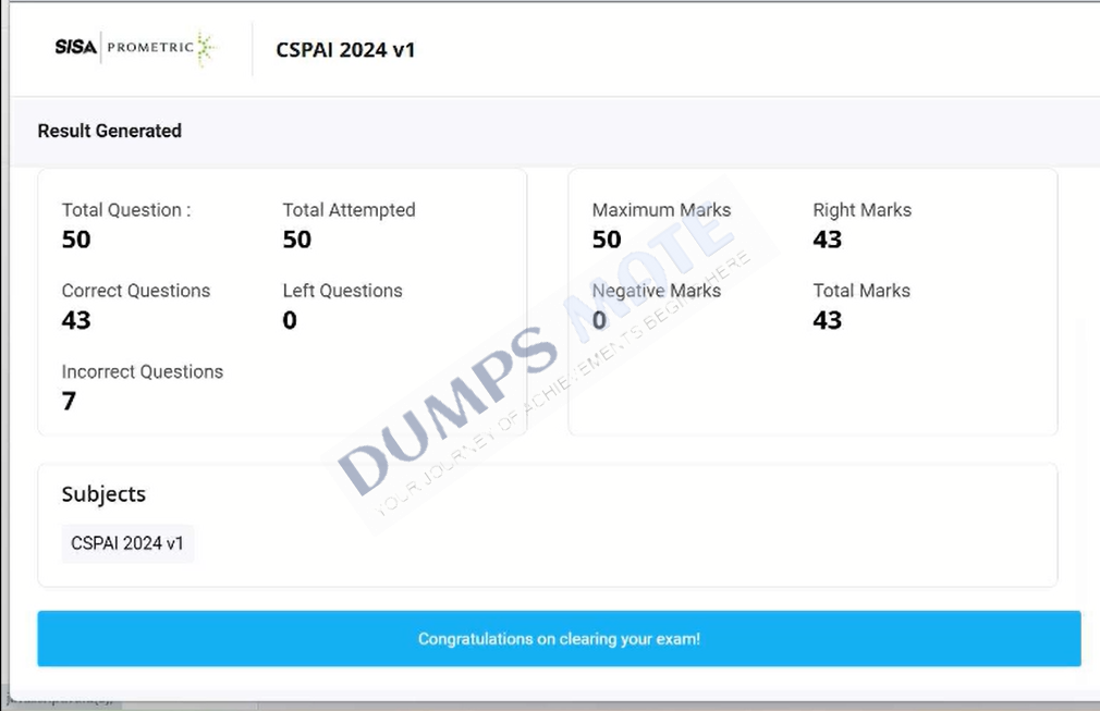Successful Certified Security Professional in Artificial Intelligence exam result 1