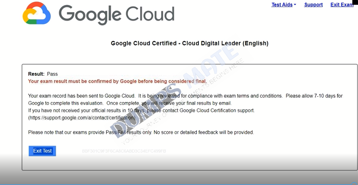 Successful Google Cloud Digital Leader exam exam result 1