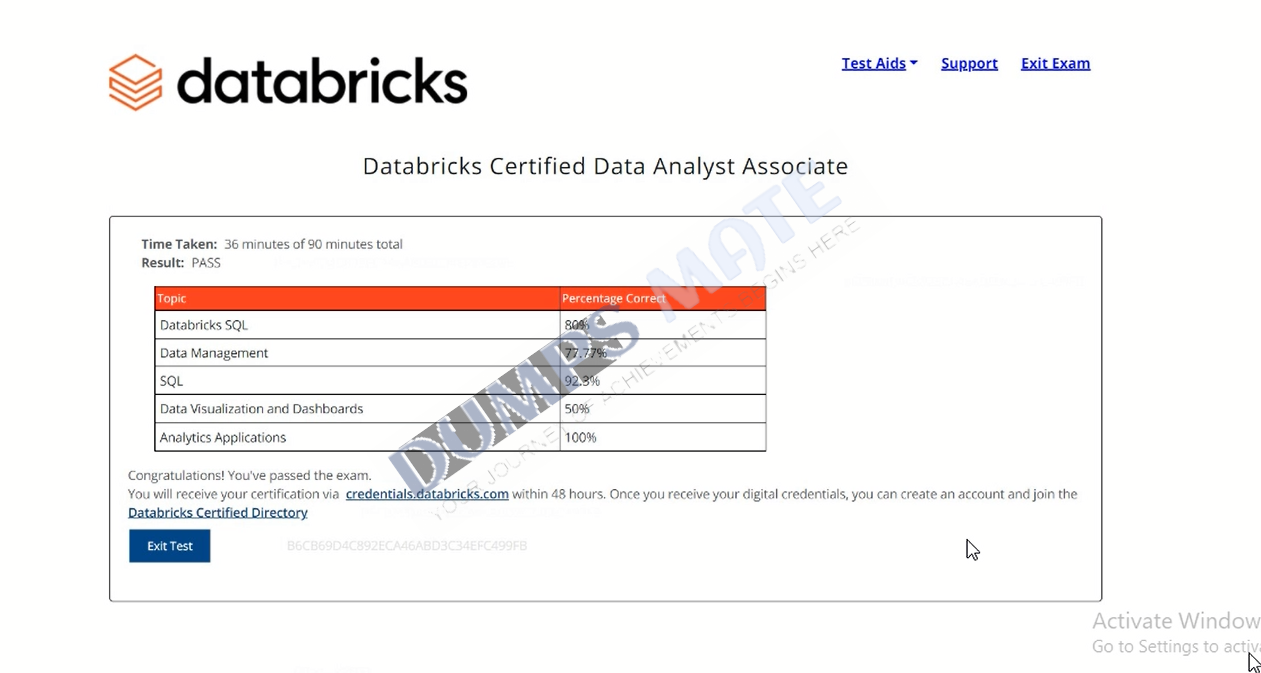 Successful Databricks Certified Data Analyst Associate Exam exam result 1