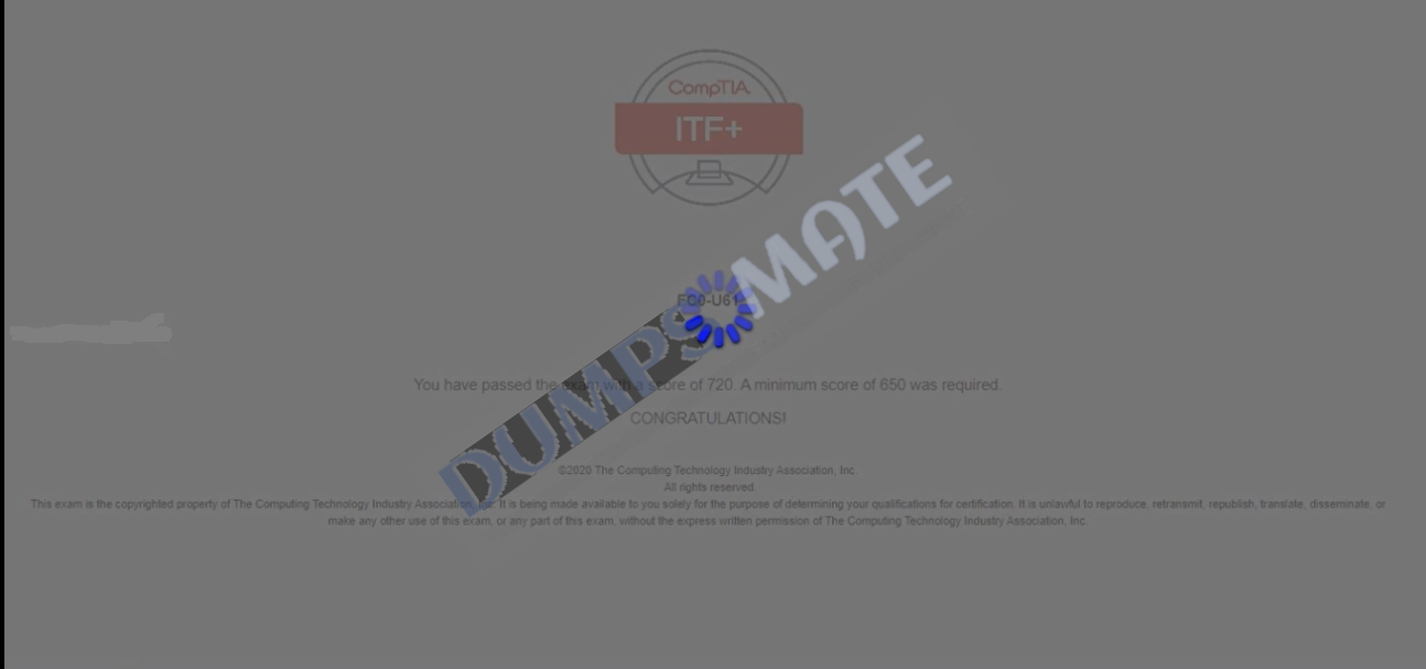 Successful CompTIA IT Fundamentals+ Certification Exam exam result 1