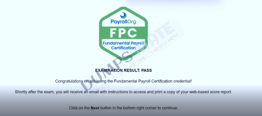 Successful Fundamental Payroll Certification exam result 1