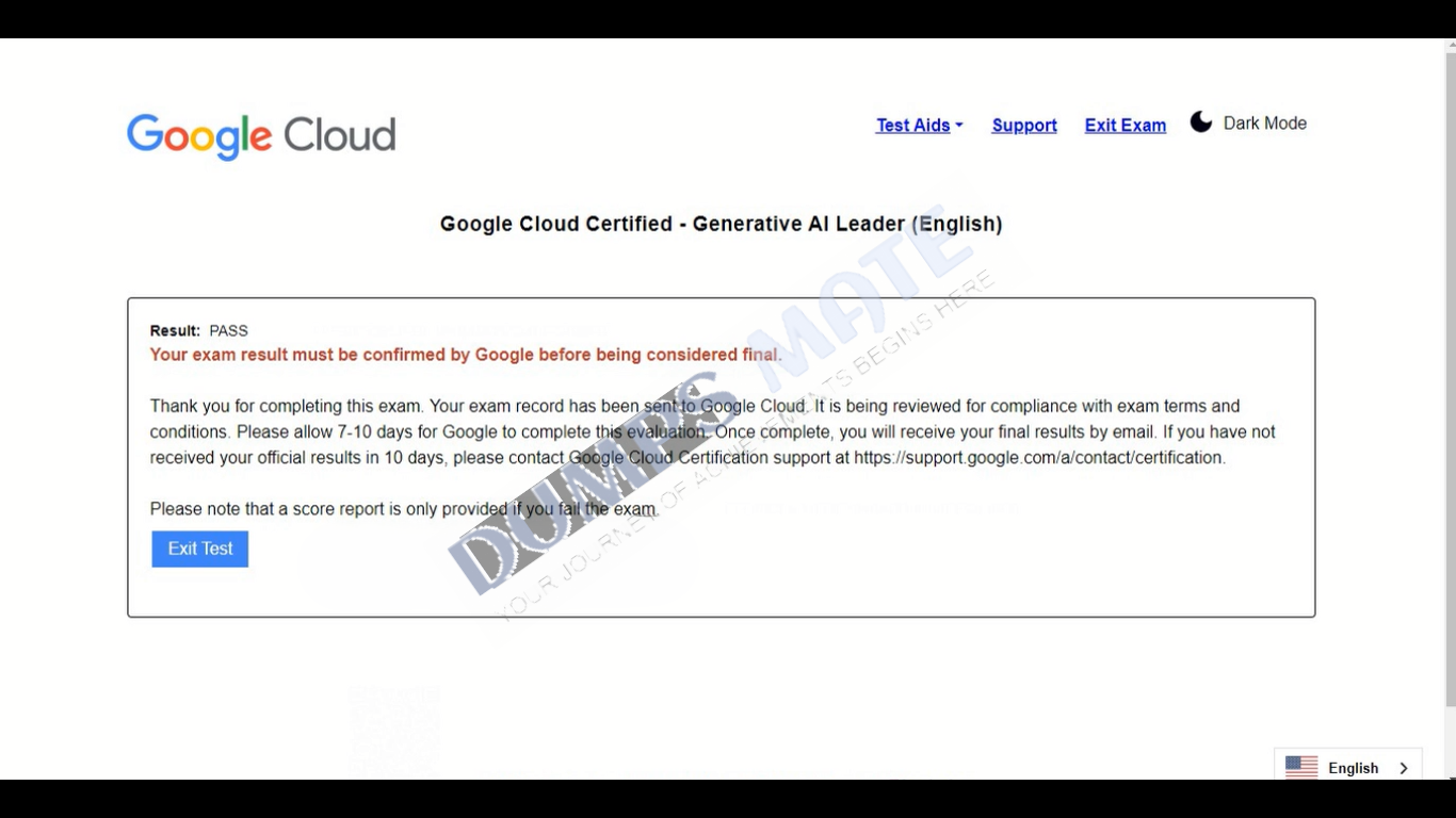 Successful Google Cloud Certified - Generative AI Leader Exam exam result 1