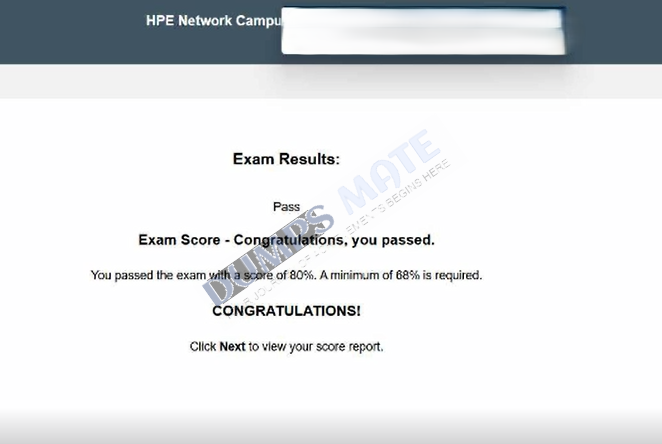 Successful Aruba Certified Campus Access Associate Exam exam result 1