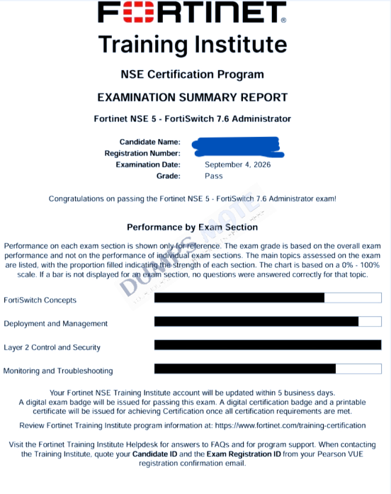Successful Fortinet NSE 5 - FortiSwitch 7.6 Administrator exam result 2