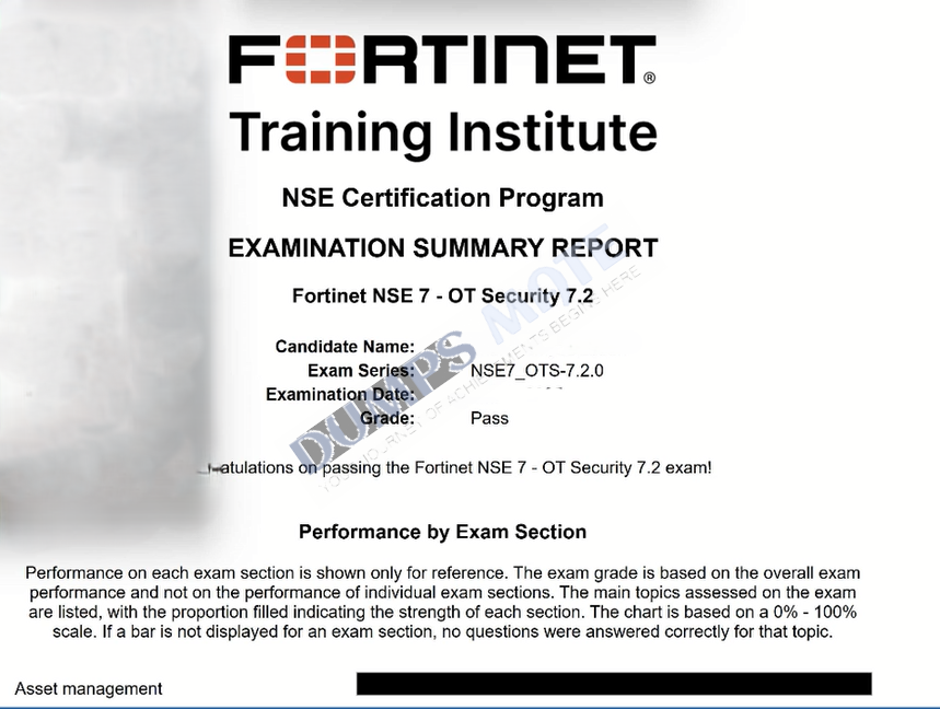 Successful Fortinet NSE 7 - OT Security 7.2 exam result 1