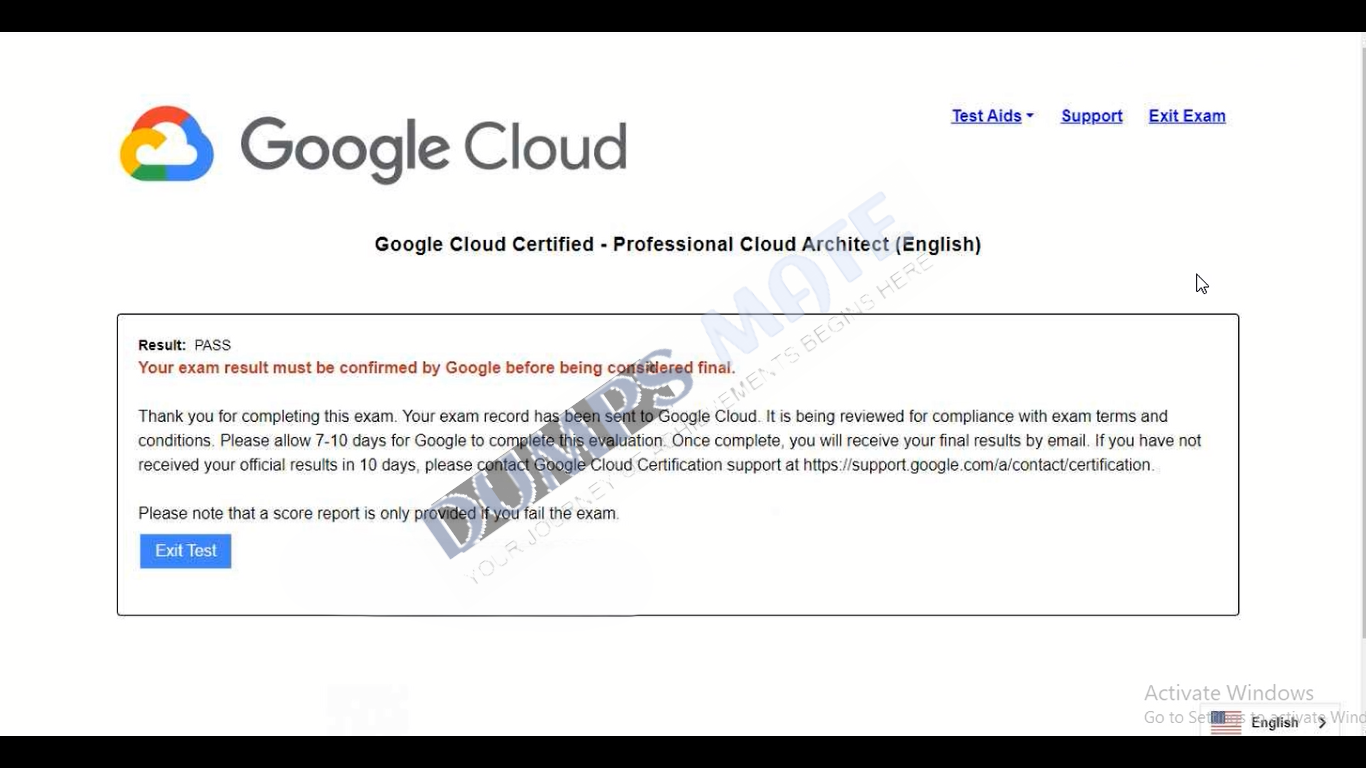 Successful Google Certified Professional - Cloud Architect (GCP) exam result 2