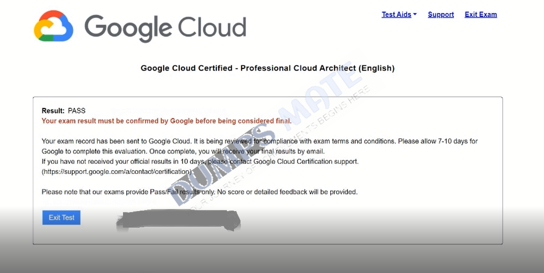 Successful Google Certified Professional - Cloud Architect (GCP) exam result 1