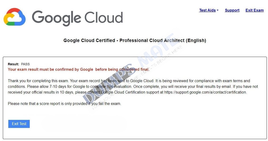 Successful Google Certified Professional - Cloud Architect (GCP) exam result 3