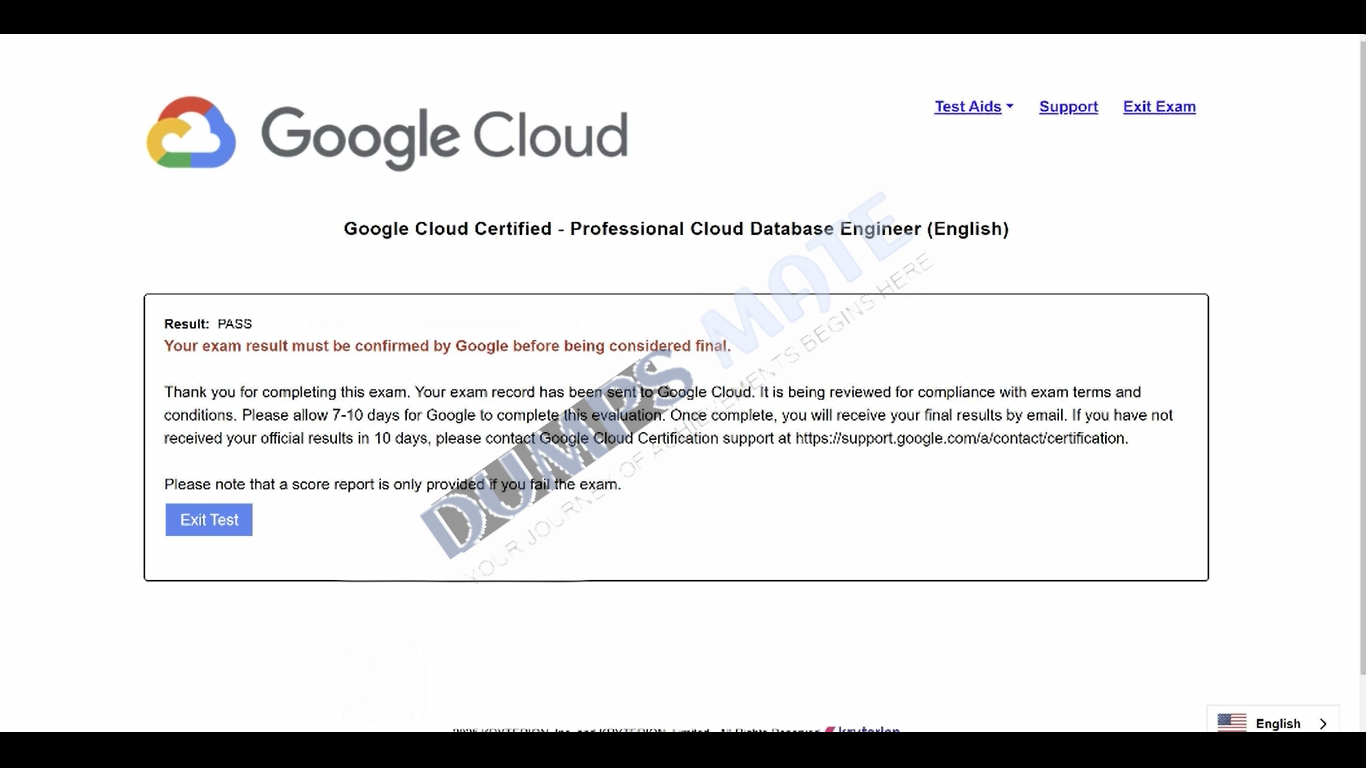 Successful Google Cloud Certified - Professional Cloud Database Engineer exam result 1