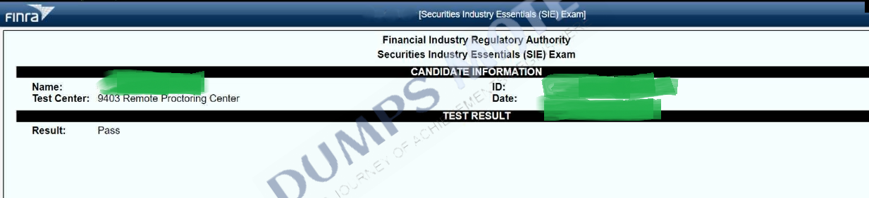 Successful Securities Industry Essentials Exam (SIE) exam result 1