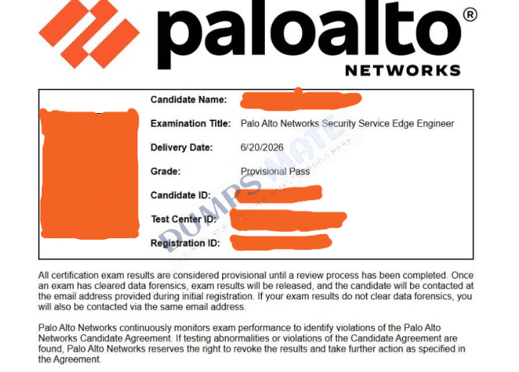 Successful Palo Alto Networks Security Service Edge Engineer exam result 1