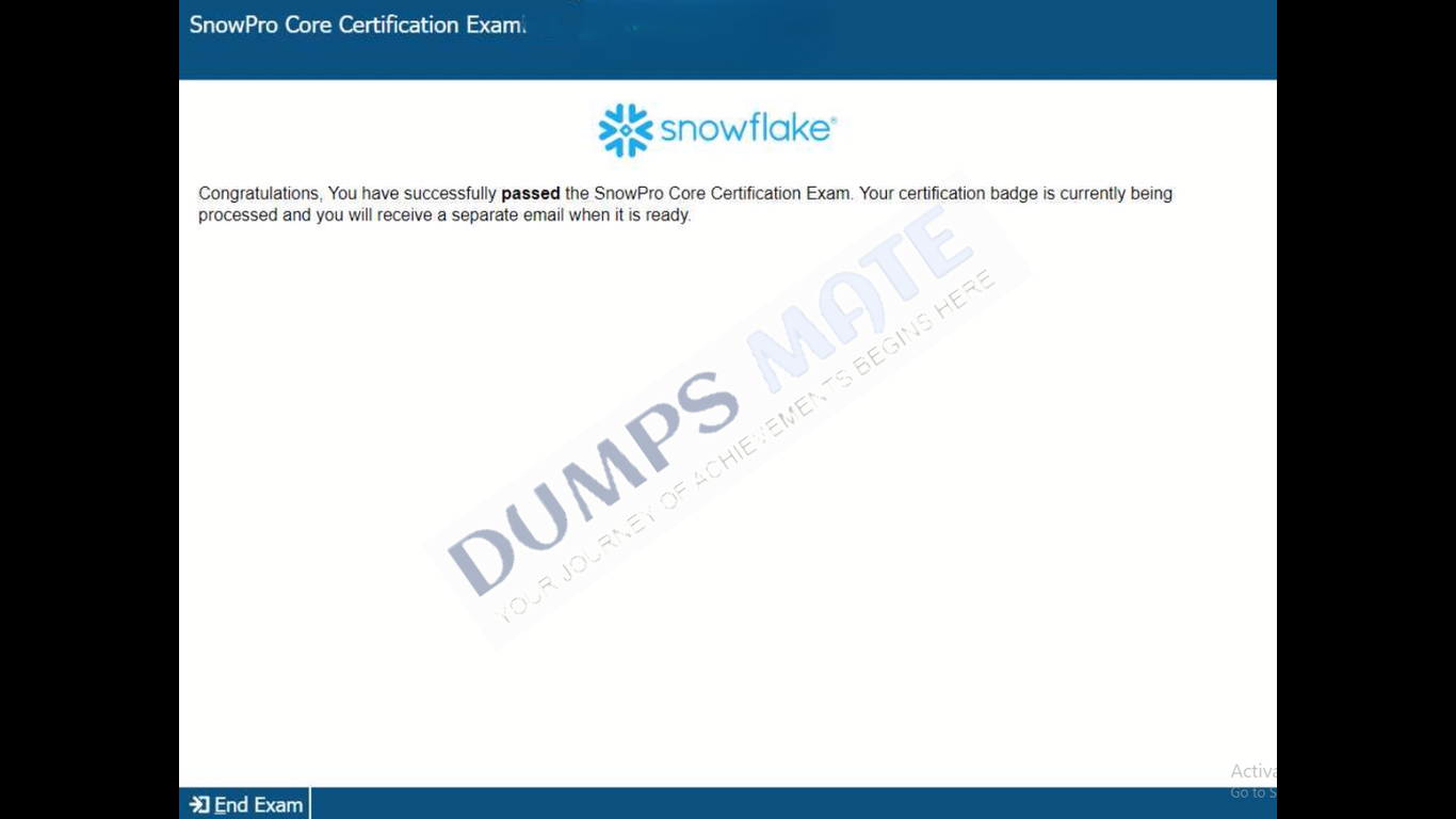 Successful SnowPro Core Certification Exam exam result 3
