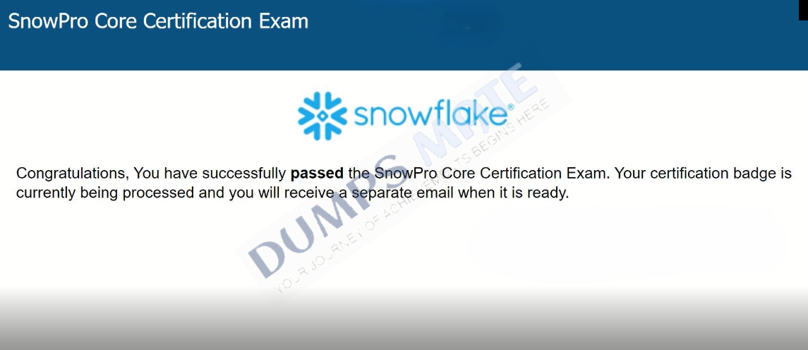Successful SnowPro Core Certification Exam exam result 2