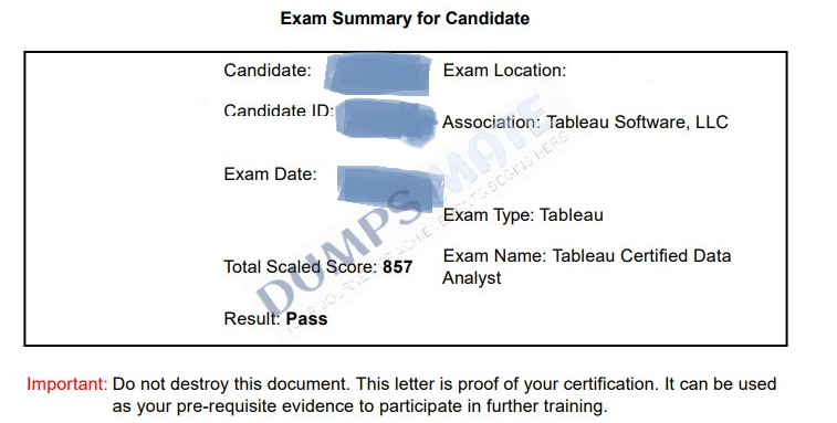Successful Tableau Certified Data Analyst Exam exam result 1